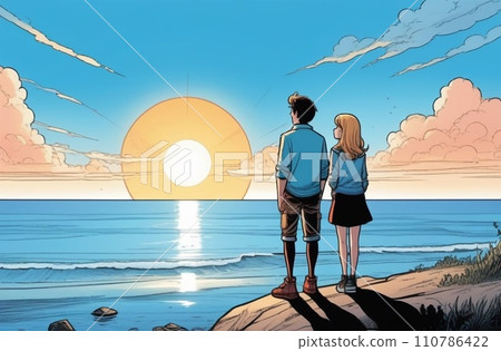 Couple looking at sunset 110786422