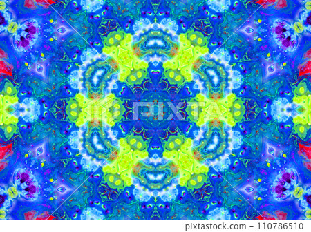 Abstraction. A bright picture created from combining several photographs depicting blurred acrylic paints in a liquid, followed by processing in a photo editor. A blue hexagonal star on a green backgr Abstraction. A bright picture created from combining several photographs depicting blurred acrylic paints in a liquid, followed by processing in a photo editor. A blue hexagonal star on a green backgr 110786510