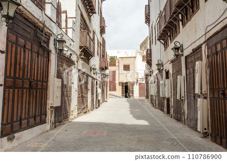 Al-Balad old town street with traditional muslim houses, Jeddah, Saudi Arabia 110786900