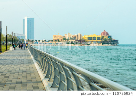 Al Khobar sea promenade street with modern building in the background, Saudi Arabia Al Khobar sea promenade street with modern building in the background, Saudi Arabia 110786924