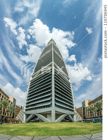 Modern buildings in the Al Olaya downtownt district with palm in foreground, Al Riyadh, Saudi Arabia 110786945