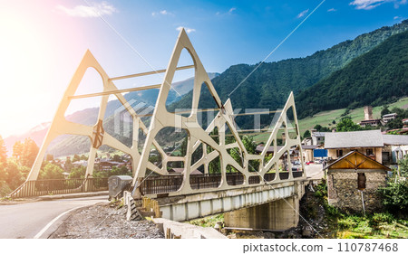 modern bridge in Mestia, Georgia 110787468
