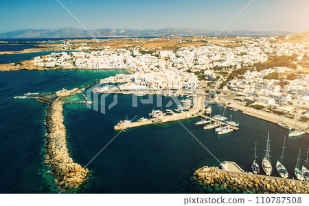 Aerial view of Greek style white houses in Naoussa, Greece Aerial view of Greek style white houses in Naoussa, Greece 110787508