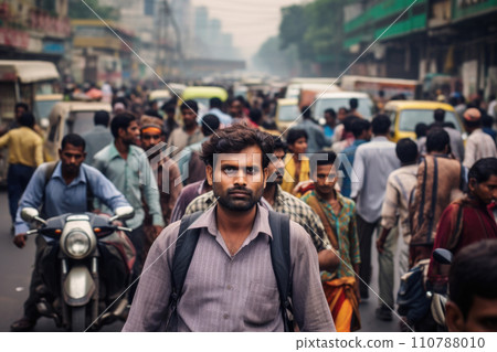 Tourist at busy indian or pakistan street with many people Tourist at busy indian or pakistan street with many people 110788010