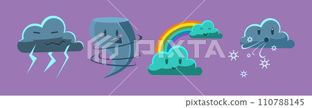 Cloud, Tornado and Rainbow Character as Weather and Meteorology Element Vector Set 110788145