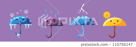Umbrella Character as Weather and Meteorology Element Vector Set Umbrella Character as Weather and Meteorology Element Vector Set 110788147