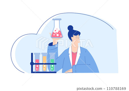 Chemistry with Woman Scientist Character with Glass Tube Vector Illustration 110788169
