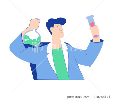 Chemistry with Man Scientist Character with Glass Flask Vector Illustration 110788171