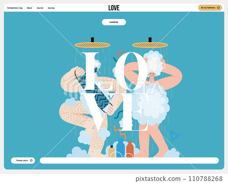 Valentine: Shared Routine - modern flat vector concept illustration of a couple engaging in a playful shower routine together. Metaphor of intimacy in daily life, unity, affection, love, connection Valentine: Shared Routine - modern flat vector concept illustration of a couple engaging in a playful shower routine together. Metaphor of intimacy in daily life, unity, affection, love, connection 110788268
