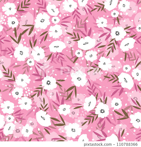 Seamless floral pattern based on traditional folk art ornaments. Colorful flowers on color background. Scandinavian style. Sweden nordic style. Vector illustration. Simple minimalistic pattern 110788366