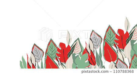 Background with color exotic leaves, flowers. Nature concept design. Modern floral compositions with summer branches in trendy flat simple style. Vector illustration for poster, banner, greeting card 110788368