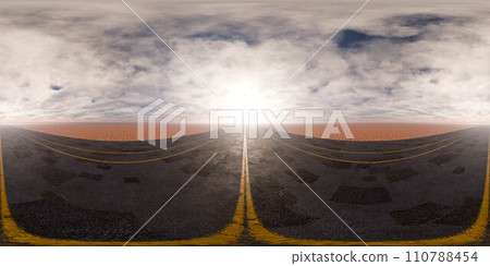 a desert road with Sky and Clouds 360 panorama vr environment map 110788454