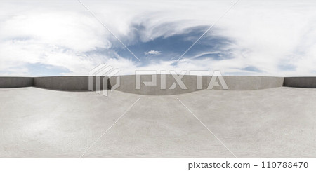 concrete walls on concrete floor with bright blue sky 360 panorama vr environment map concrete walls on concrete floor with bright blue sky 360 panorama vr environment map 110788470