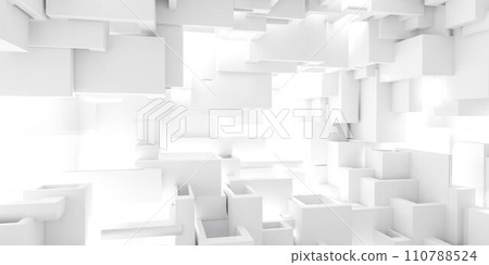 Room Filled With White Cubes, A Bold Black and White Composition 3d render illustration Room Filled With White Cubes, A Bold Black and White Composition 3d render illustration 110788524