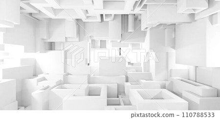 Abundance of White Boxes Filling a Spacious Room 3d render illustration 110788533