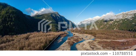 River flow in the Valley. Canadian Nature Landscape. Aerial River flow in the Valley. Canadian Nature Landscape. Aerial 110788551