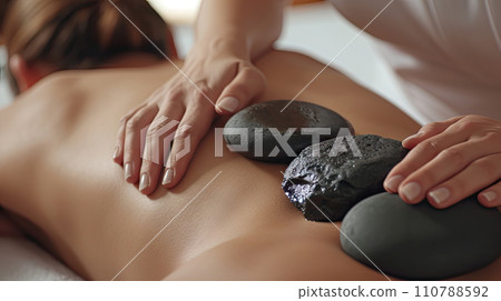 Hot Stone Massage Therapy on Young Woman 110788592