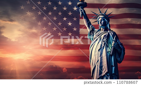 Statue of Liberty on the background of flag usa Statue of Liberty on the background of flag usa 110788607
