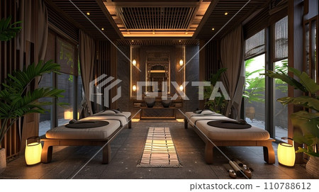 Beautiful SPA massage room in the luxury interior Beautiful SPA massage room in the luxury interior 110788612