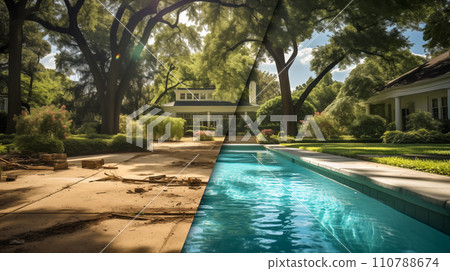Before and After of An Unattended Mediocre Back Yard to A Beautiful Yard with a Swimming Pool. Generative AI. Before and After of An Unattended Mediocre Back Yard to A Beautiful Yard with a Swimming Pool. Generative AI. 110788674