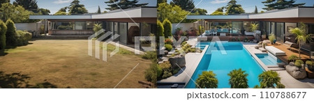 Before and After of An Unattended Mediocre Back Yard to A Beautiful Yard with a Swimming Pool. Generative AI. 110788677