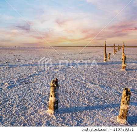 Sunset Genichesk pink salty lake, Ukraine Sunset Genichesk pink salty lake, Ukraine 110789351