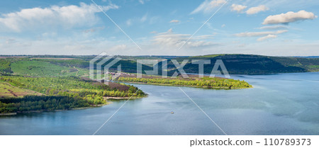 Amazing spring view on the Dnister River Canyon, Bakota Bay, Chernivtsi region, Ukraine. Amazing spring view on the Dnister River Canyon, Bakota Bay, Chernivtsi region, Ukraine. 110789373