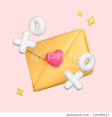 Envelope letter, mail letter with heart romantic design isolated on pink background. clipping path. 3D render illustration Envelope letter, mail letter with heart romantic design isolated on pink background. clipping path. 3D render illustration 110789527