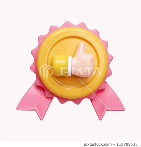 3d 3D quality guarantee medal with star and ribbon. icon isolated on white background. 3d rendering illustration. Clipping path. 110789535