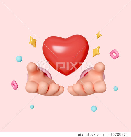 3D cartoon hand give red heart to another isolated on pink background with clipping path. Social media concept. 3d render illustration 3D cartoon hand give red heart to another isolated on pink background with clipping path. Social media concept. 3d render illustration 110789571