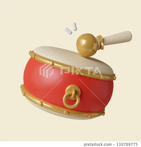 3d drum. Mid autumn festival. icon isolated on yellow background. 3d rendering illustration. Clipping path. 3d drum. Mid autumn festival. icon isolated on yellow background. 3d rendering illustration. Clipping path. 110789775