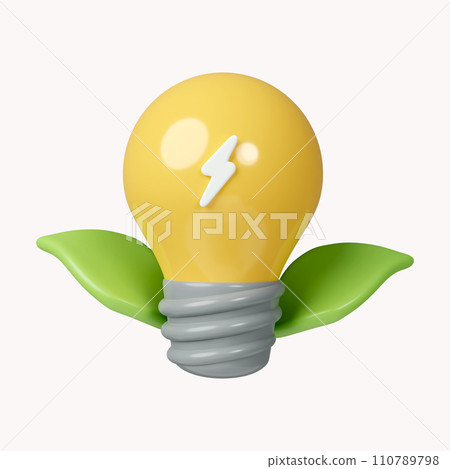3d Eco energy. Ecology friendly concept. Light bulb with leaves. icon isolated on white background. 3d rendering illustration. Clipping path. 3d Eco energy. Ecology friendly concept. Light bulb with leaves. icon isolated on white background. 3d rendering illustration. Clipping path. 110789798