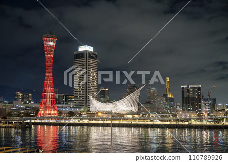 Kobe Harborland Port Tower Light-up in Winter Kobe City, Hyogo Prefecture Kobe Harborland Port Tower Light-up in Winter Kobe City, Hyogo Prefecture 110789926
