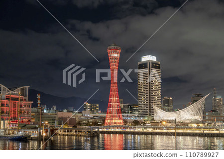 Kobe Harborland Port Tower Light-up in Winter Kobe City, Hyogo Prefecture Kobe Harborland Port Tower Light-up in Winter Kobe City, Hyogo Prefecture 110789927