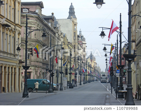 City panorama with beautiful architecture. Street in Polish town City panorama with beautiful architecture. Street in Polish town 110789988