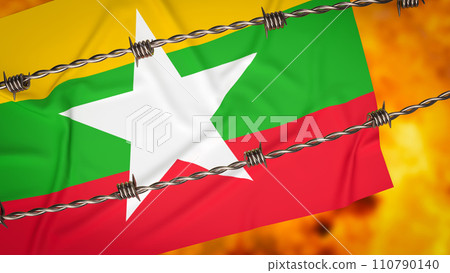 The Myanmar flag and barb 3d rendering. 110790140