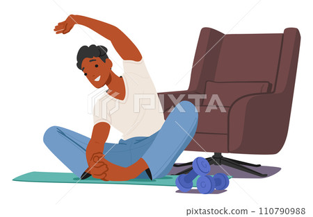 Man Morning Routine. Male Character Stretch Limbs And Muscles Embracing A New Day Potential, Unfold Boosts Energy 110790988