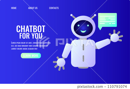 Chatbot assistant form robot with ai 3d. Cute friendly bot neural network. Website design of social networking applications. Vector illustration. 110791074