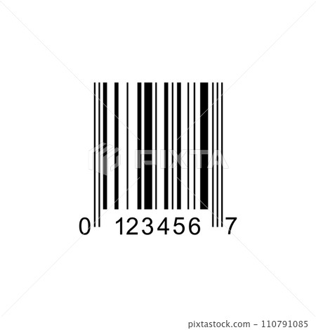 Barcode icon. Bar code label template isolated on white background. Vertivcal stripes and numbers as visual data representation with product information 110791085