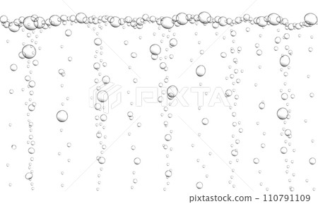 Underwater bubbles background. Fizzy carbonated drink texture. Champagne, beer, soda, seltzer, sparkling wine stream. Soap, shampoo, gel foam. Effervescent pill trace 110791109