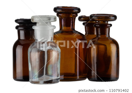 Retro vintage apothecary glass bottles 110791402
