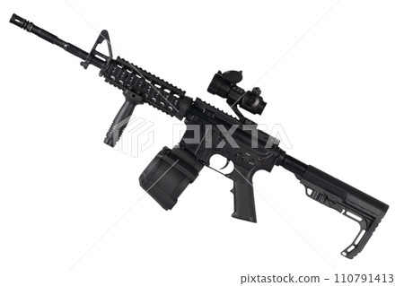 M4 assault rifle with drum magazine 110791413