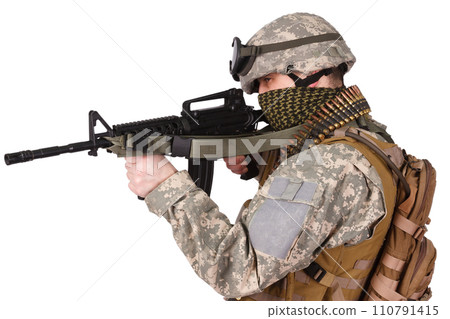 US ARMY soldier firing carbine US ARMY soldier firing carbine 110791415