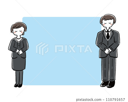 穿著喪服的男女,全身,手繪風格框架圖 穿著喪服的男女,全身,手繪風格框架圖 110791657