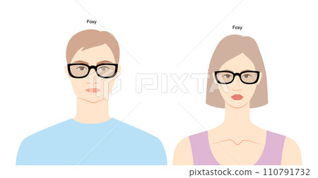 Foxy frame glasses on women and men flat character fashion accessory illustration. Sunglass front view unisex silhouette Foxy frame glasses on women and men flat character fashion accessory illustration. Sunglass front view unisex silhouette 110791732