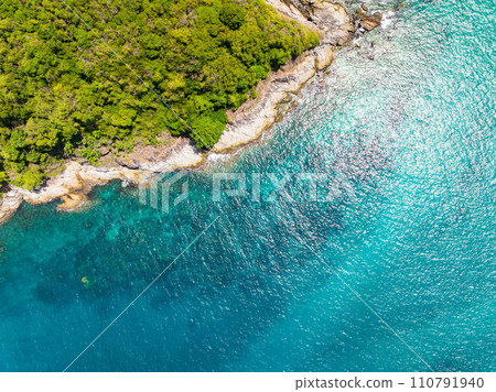 Top view Sea Shore at Phuket Thailand beautiful seacoast and open sea in summer season, Nature environment and Travel background 110791940
