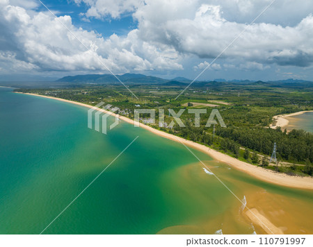 Aerial view drone shot of Tropical sea in Phuket thailand,Beautiful sea beach background Aerial view drone shot of Tropical sea in Phuket thailand,Beautiful sea beach background 110791997