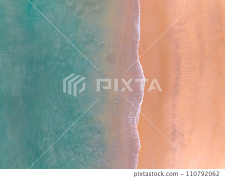 Beautiful waves sea surface in sunny day summer background, Amazing seascape, Top view beach sea background 110792062