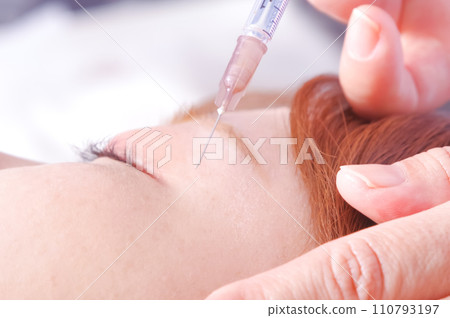 A woman receiving an injection in her eyes A woman receiving an injection in her eyes 110793197