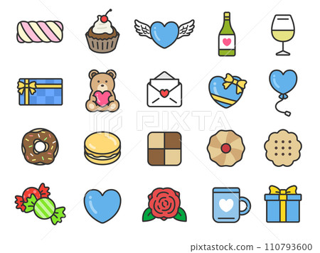 白色情人節圖示插圖集(線條畫顏色) 白色情人節圖示插圖集(線條畫顏色) 110793600